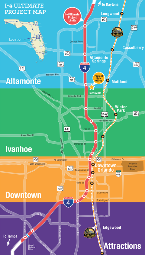 Map of the I-4 corridor and attractions for potential CRE development